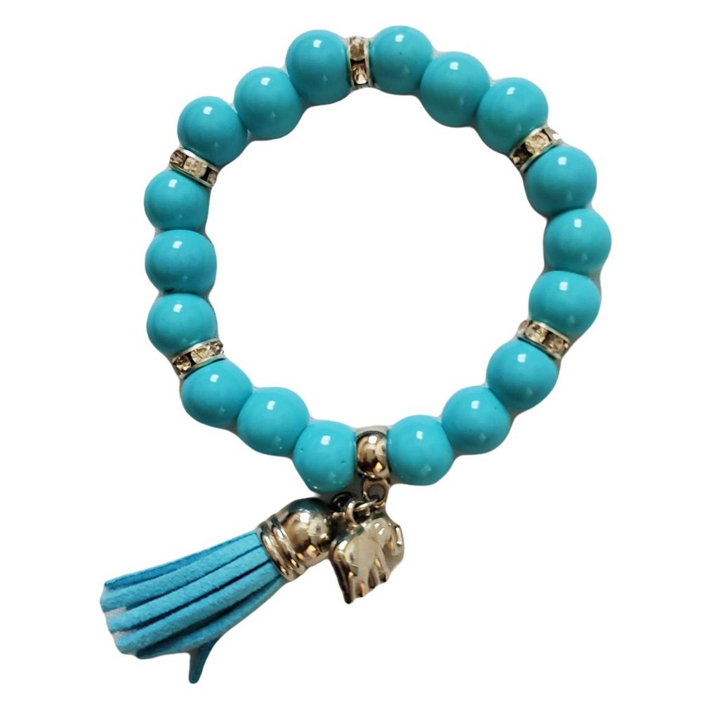 Women's Fashion Jewelry Turquoise Beaded Bracelet With Leather Tassel Accent - Picture 7 of 7